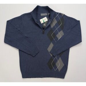 Oscar De La Renta Blue Argyle Quarter Zip Sweater NWT Large